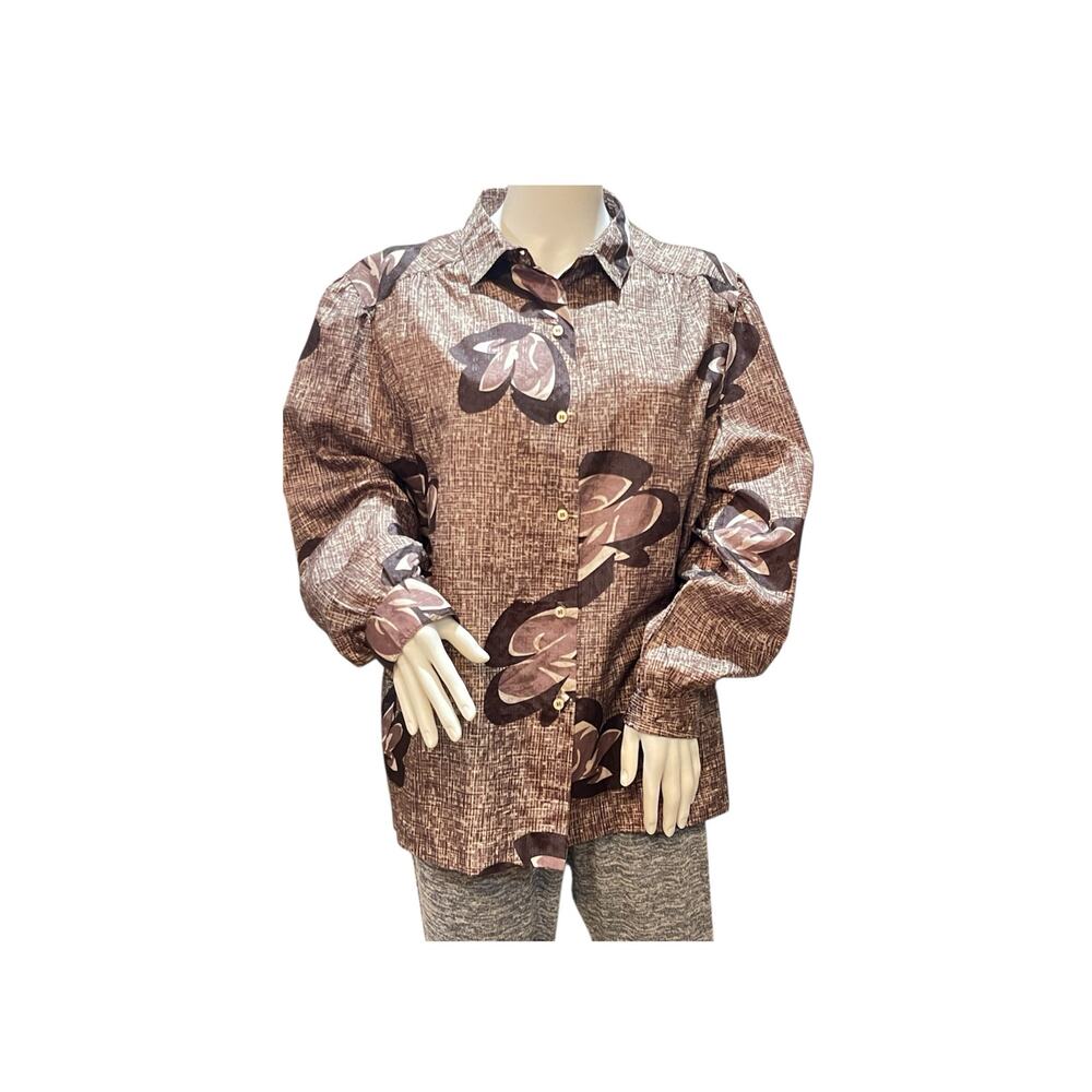 Fire Islander Vintage Floral Button-down Collared Long Sleeve Shirt Large
